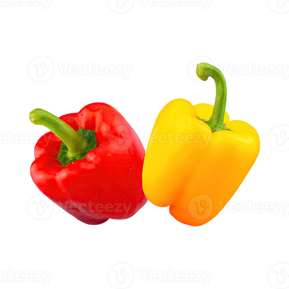 AI generated Floating Of Red And Yellow Capsicum, Without Shadow, Isolated Transparent Background png