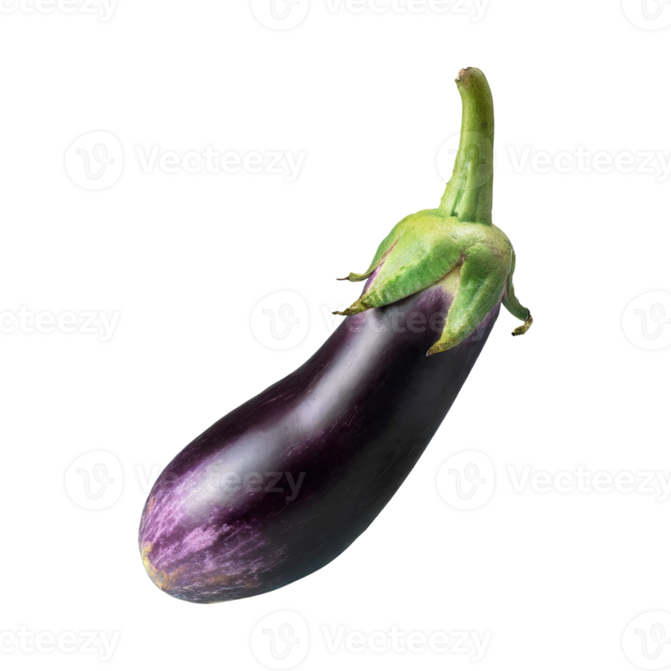 AI generated Floating Of Purple And Green Eggplant With A Smooth Skin, Isolated Transparent Background png