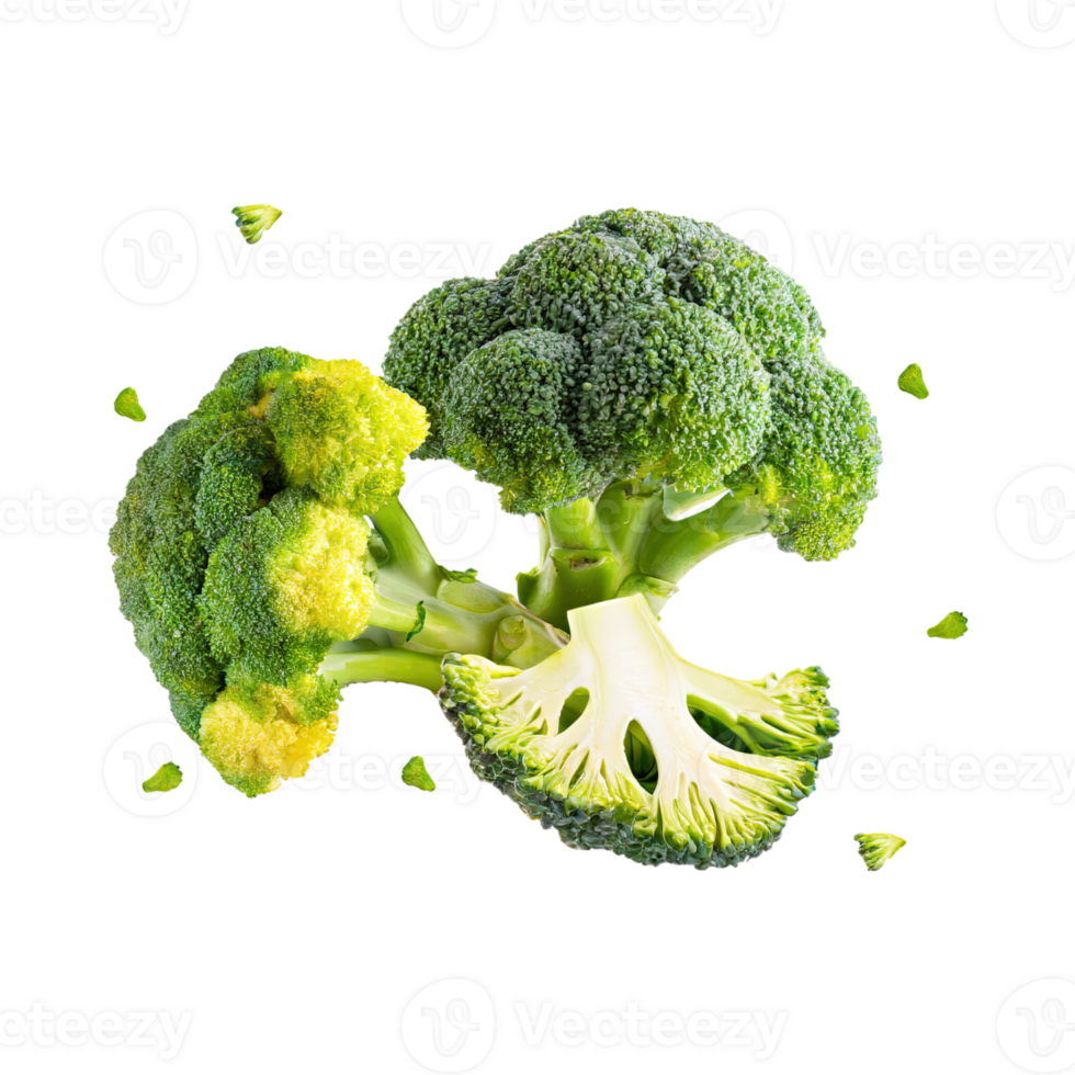 AI generated Floating Of Broccoli With Sliced, Isolated Transparent Background png