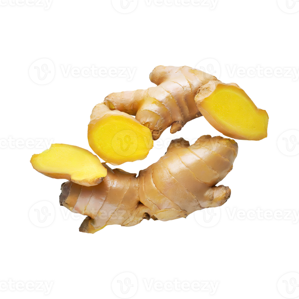AI generated Floating Of Yellow And Brown Ginger With A Warm Tast, Isolated Transparent Background png
