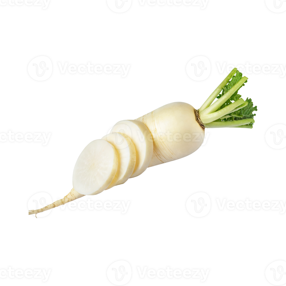 AI generated Floating Of White Daikon With A Mild Flavor, Without Shadow, Isolated Transparent Background png