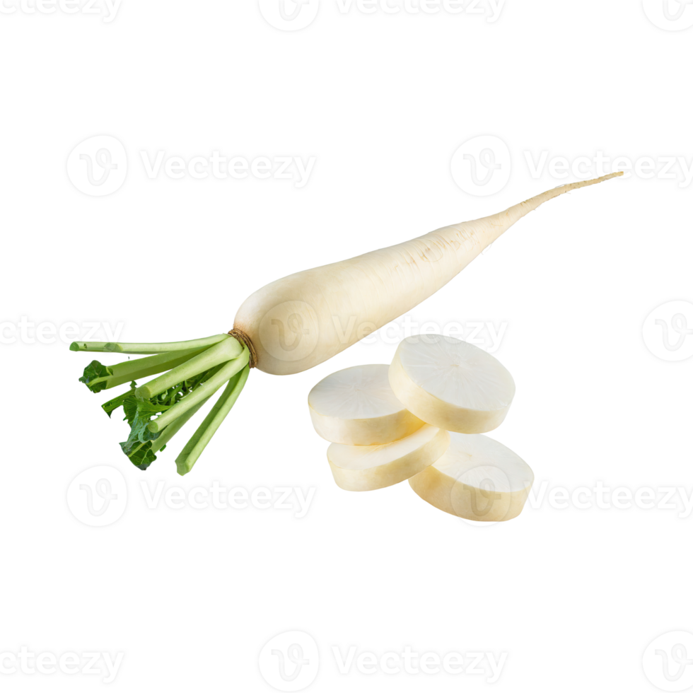 AI generated Floating Of White Daikon With A Mild Flavor, Without Shadow, Isolated Transparent Background png