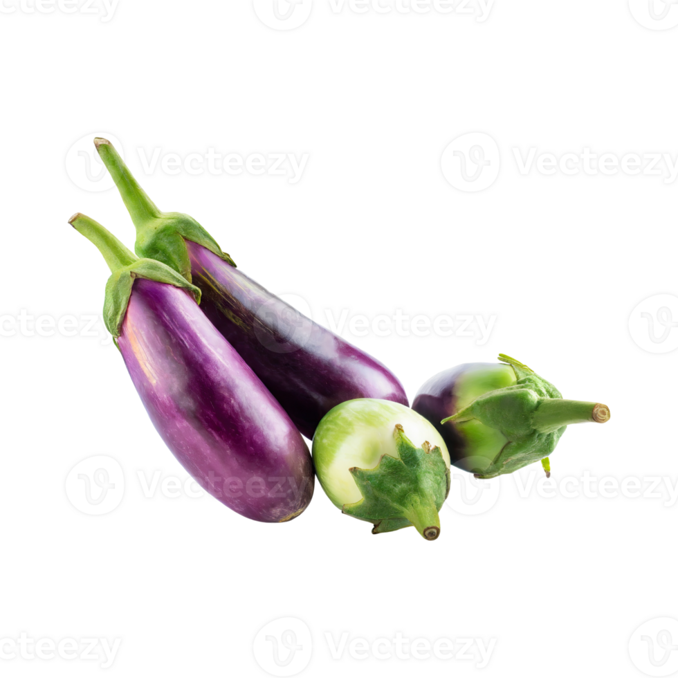 AI generated Floating Of Purple And Green Eggplant With A Smooth Skin, Isolated Transparent Background png