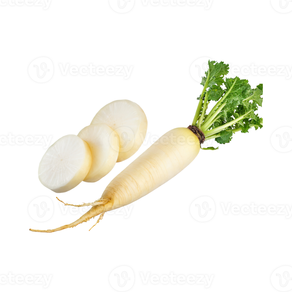 AI generated Floating Of White Daikon With A Mild Flavor, Without Shadow, Isolated Transparent Background png