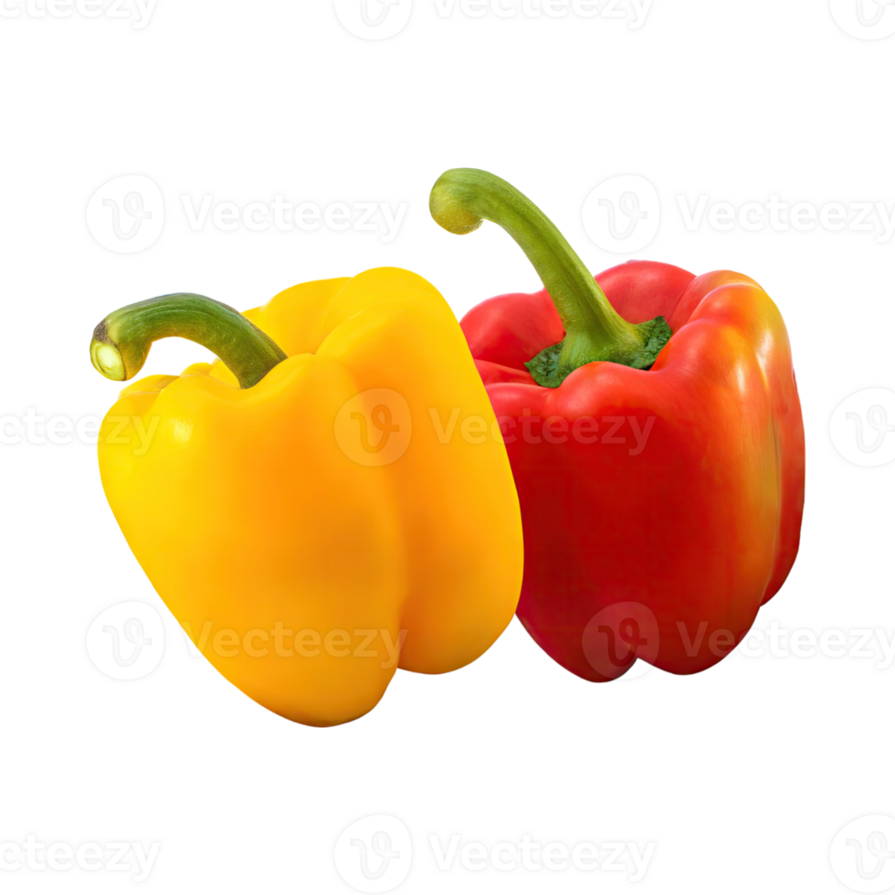 AI generated Floating Of Red And Yellow Capsicum, Without Shadow, Isolated Transparent Background png