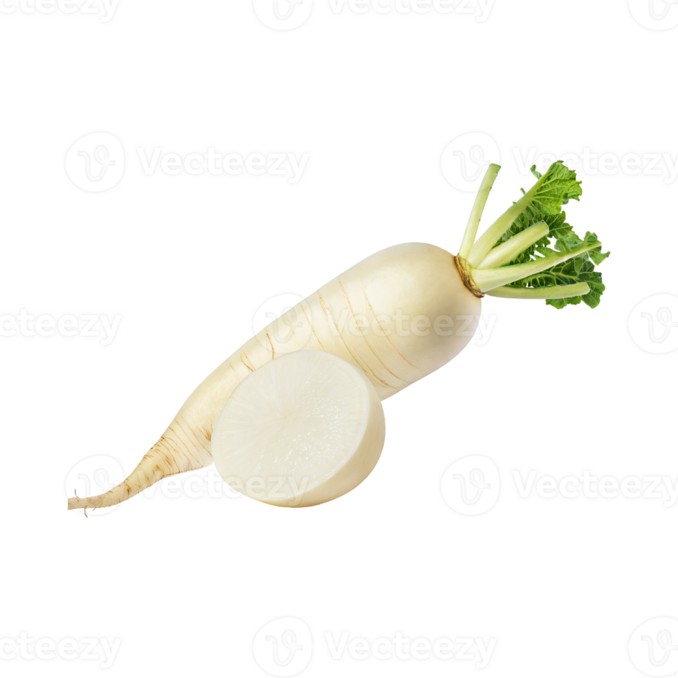 AI generated Floating Of White Daikon With A Mild Flavor, Without Shadow, Isolated Transparent Background png