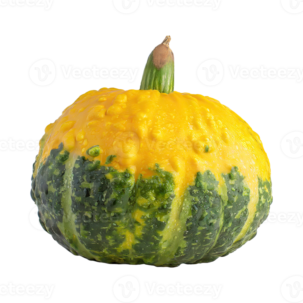 AI generated Green And Yellow Gourd With A Bumpy Surface, Without Shadow, Isolated Transparent Background png