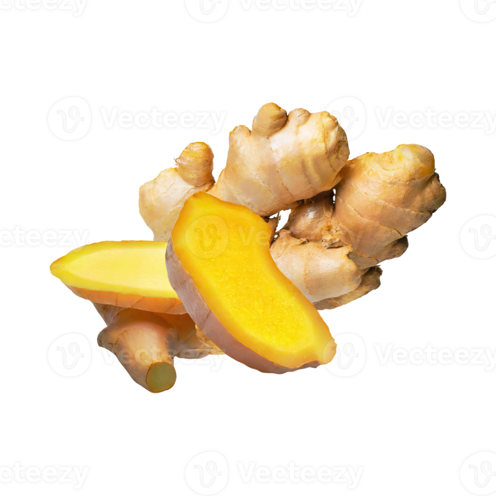 AI generated Floating Of Yellow And Brown Ginger With A Warm Tast, Isolated Transparent Background png