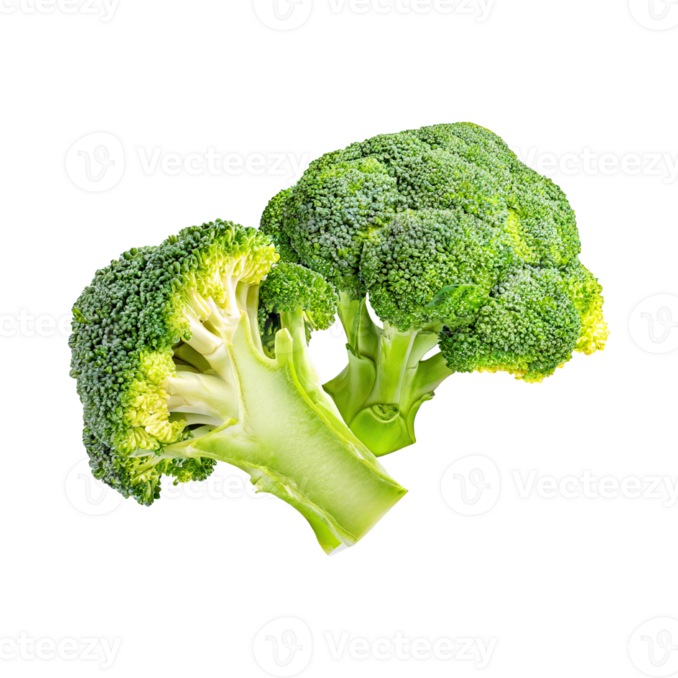 AI generated Floating Of Broccoli With Sliced, Isolated Transparent Background png
