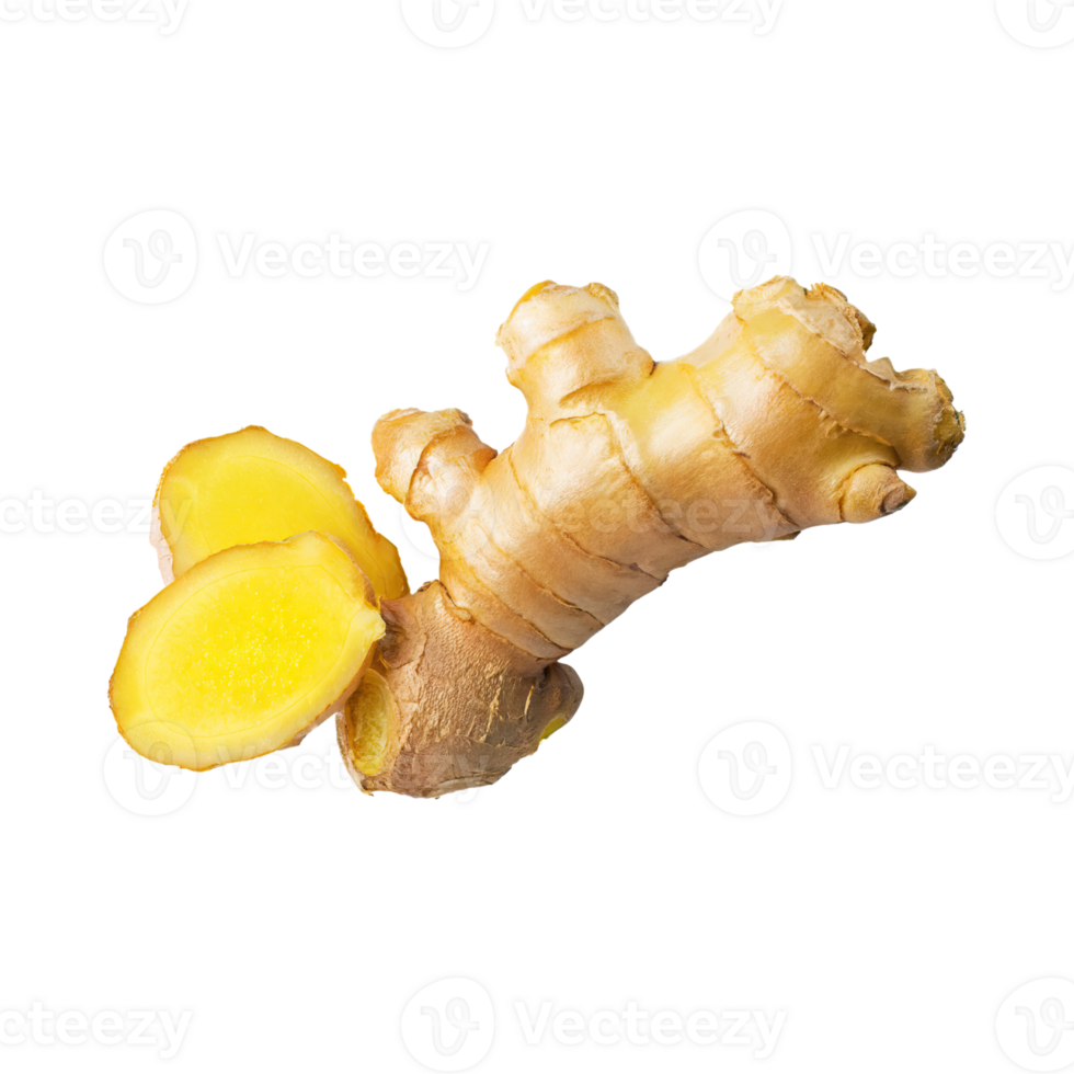 AI generated Floating Of Yellow And Brown Ginger With A Warm Tast, Isolated Transparent Background png