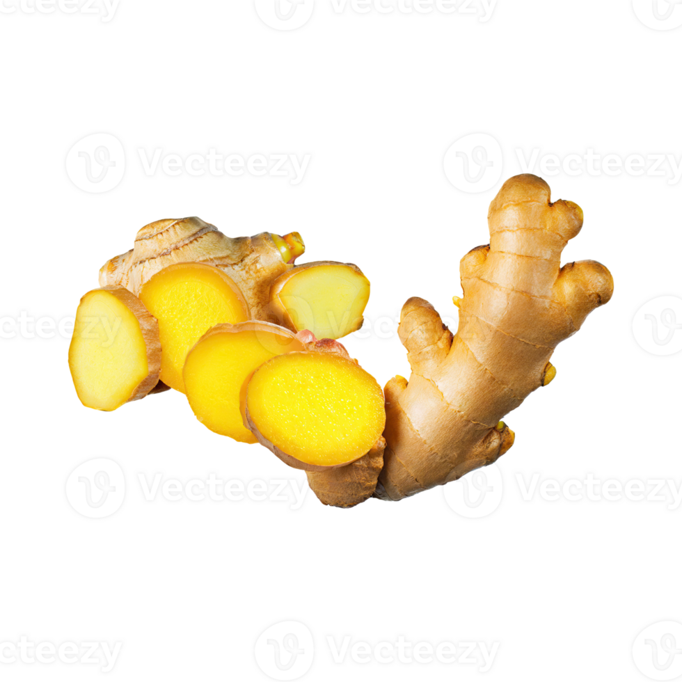 AI generated Floating Of Yellow And Brown Ginger With A Warm Tast, Isolated Transparent Background png