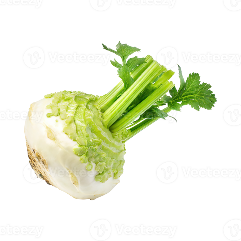 AI generated Floating Of Green And White Celeriac With A Knobby Shape, Isolated Transparent Background png