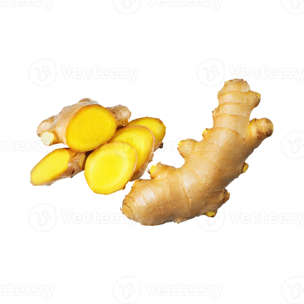 AI generated Floating Of Yellow And Brown Ginger With A Warm Tast, Isolated Transparent Background png