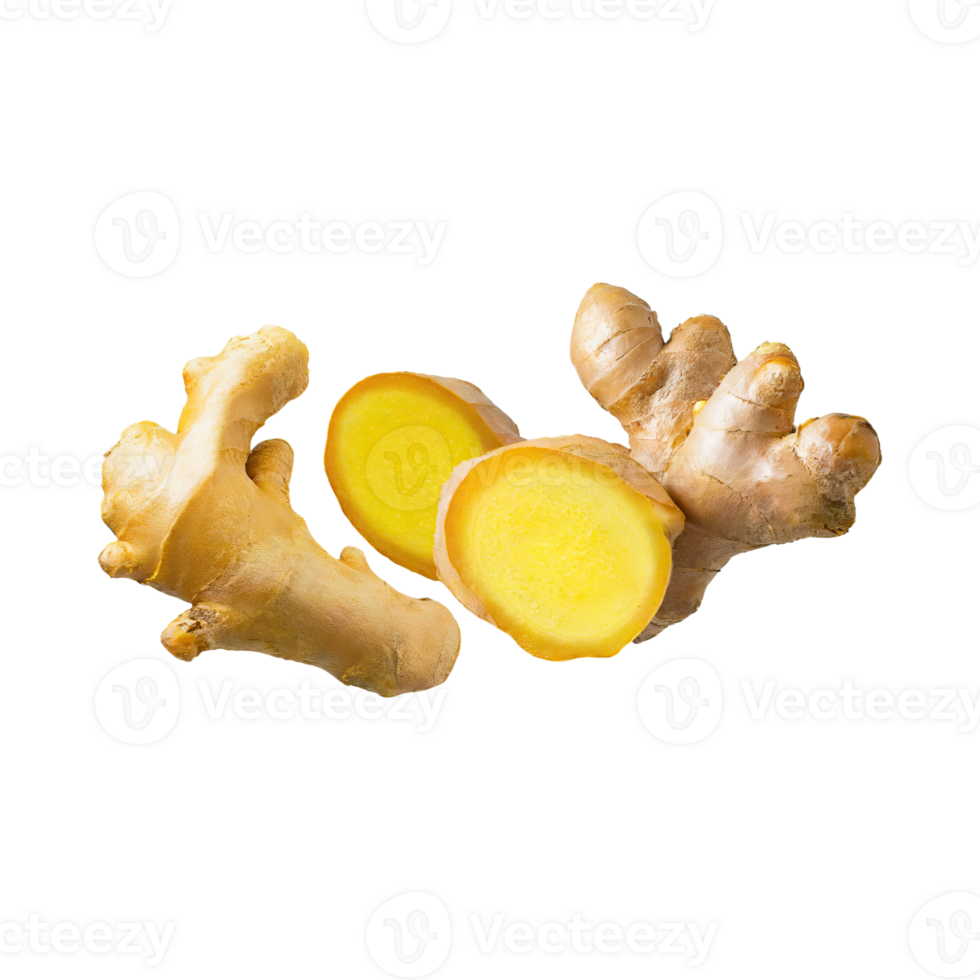 AI generated Floating Of Yellow And Brown Ginger With A Warm Tast, Isolated Transparent Background png