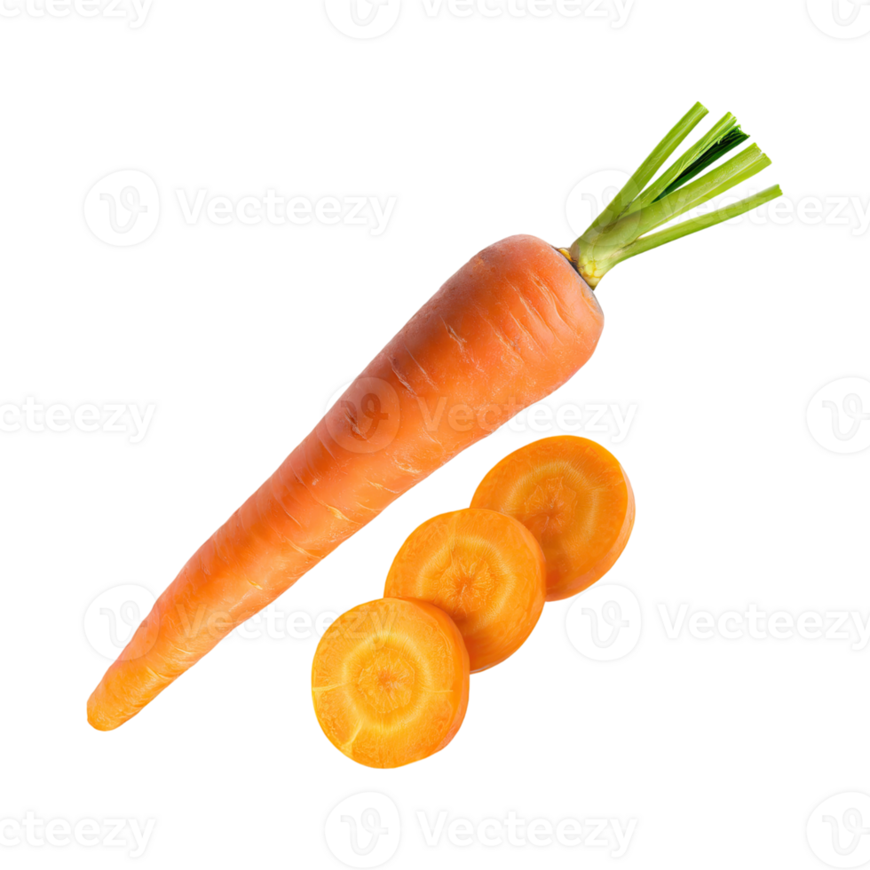 AI generated Floating Of A Fresh Carrot With Sliced Of Carrot, Isolated Transparent Background png