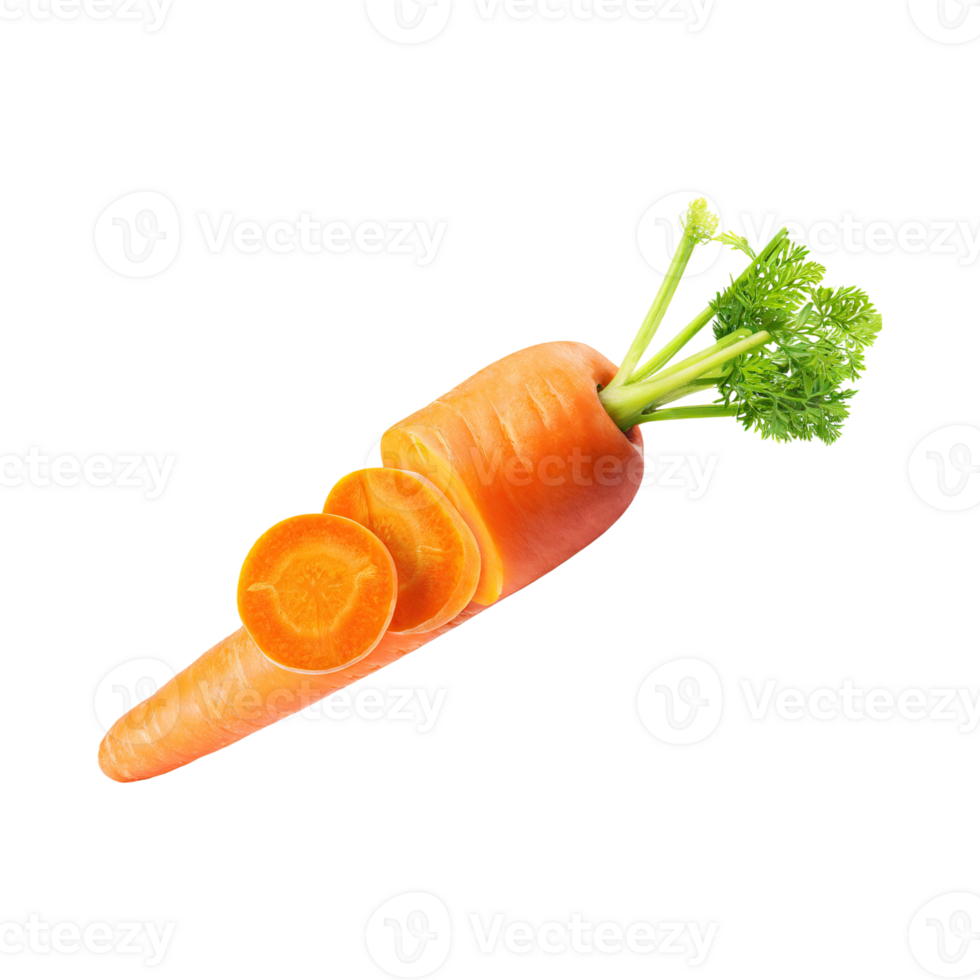 AI generated Floating Of A Fresh Carrot With Sliced Of Carrot, Isolated Transparent Background png