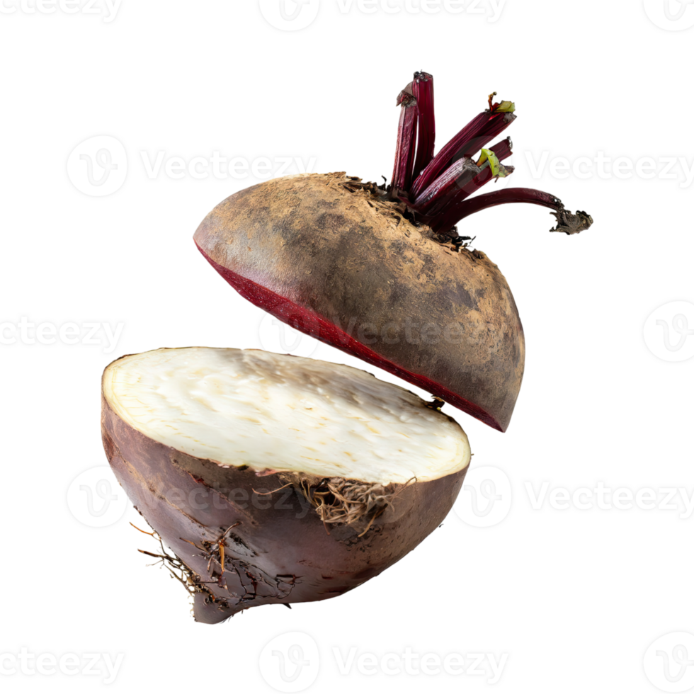 AI generated Floating Of Red And White Beetroot With A Earthy Taste With Sliced, Isolated Transparent Background png