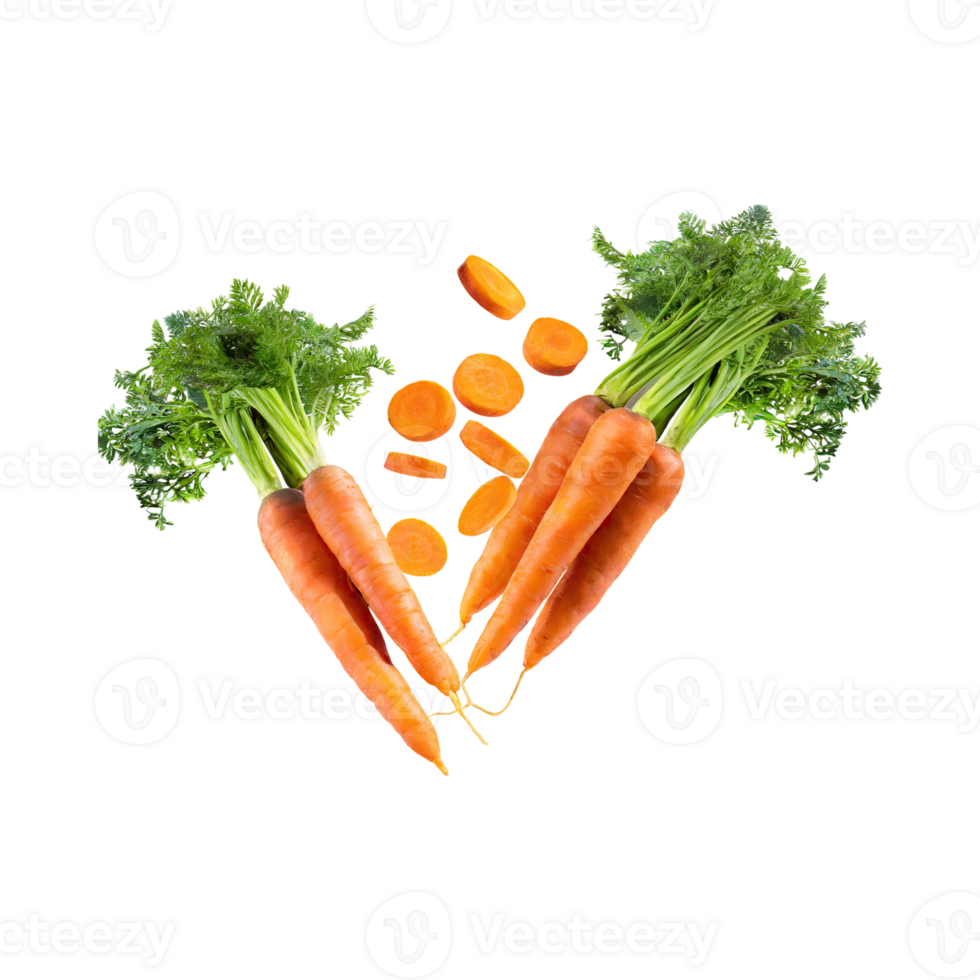 AI generated Floating Of A Fresh Carrot With Sliced Of Carrot, Isolated Transparent Background png