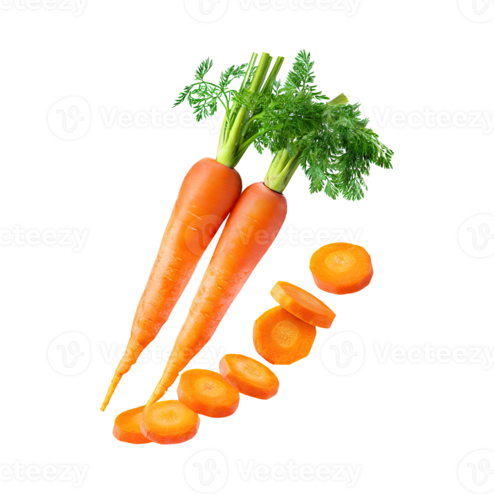 AI generated Floating Of A Fresh Carrot With Sliced Of Carrot, Isolated Transparent Background png