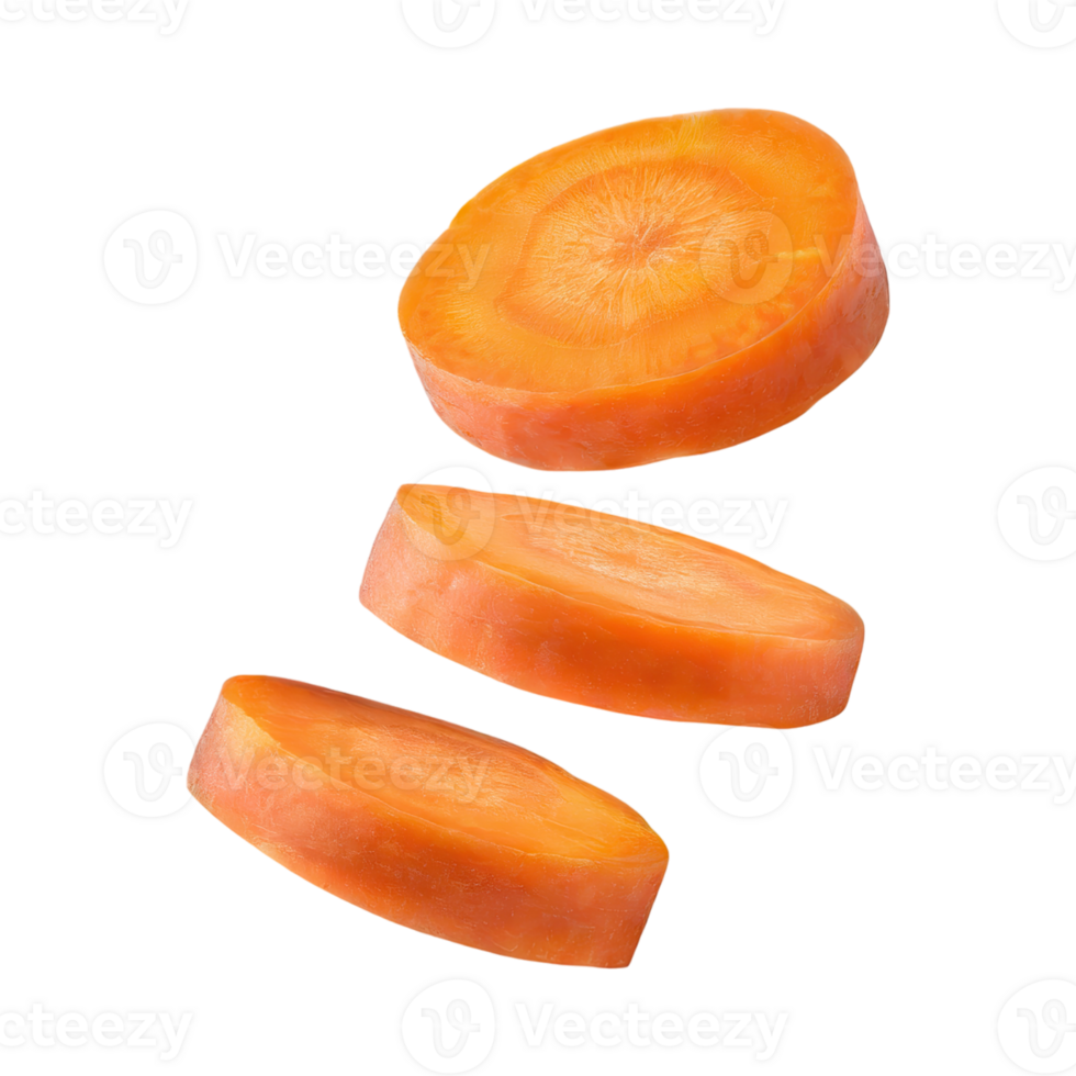 AI generated Floating Of A Fresh Carrot With Sliced Of Carrot, Isolated Transparent Background png