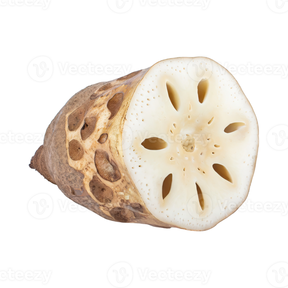 AI generated Floating Of White And Brown Lotus Root With Sliced, Isolated Transparent Background png