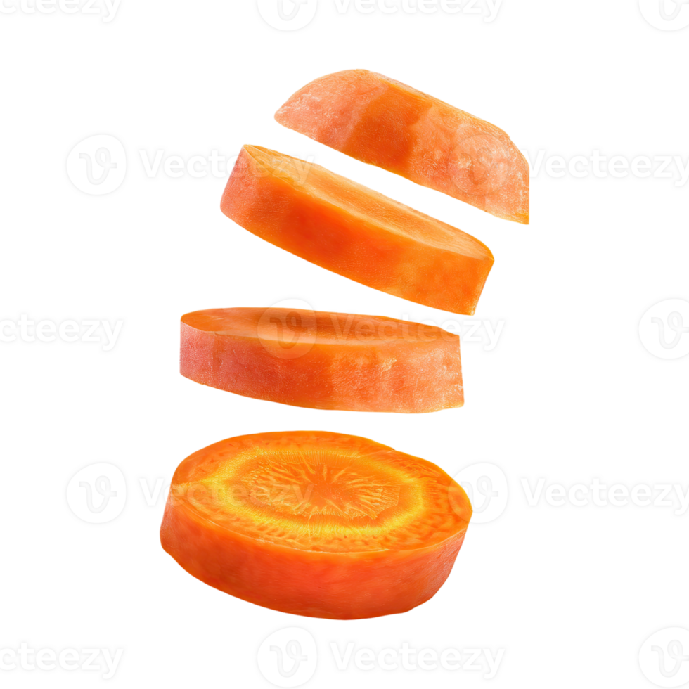 AI generated Floating Of A Fresh Carrot With Sliced Of Carrot, Isolated Transparent Background png