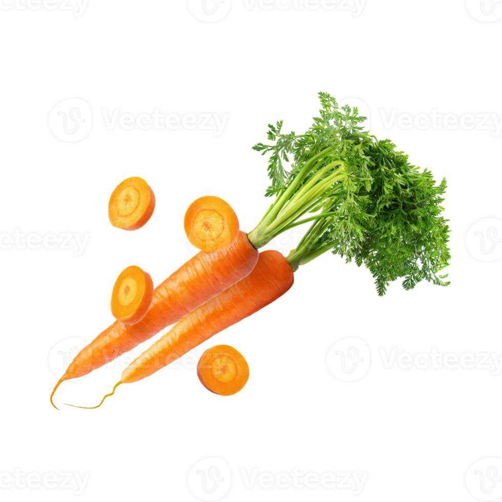AI generated Floating Of A Fresh Carrot With Sliced Of Carrot, Isolated Transparent Background png