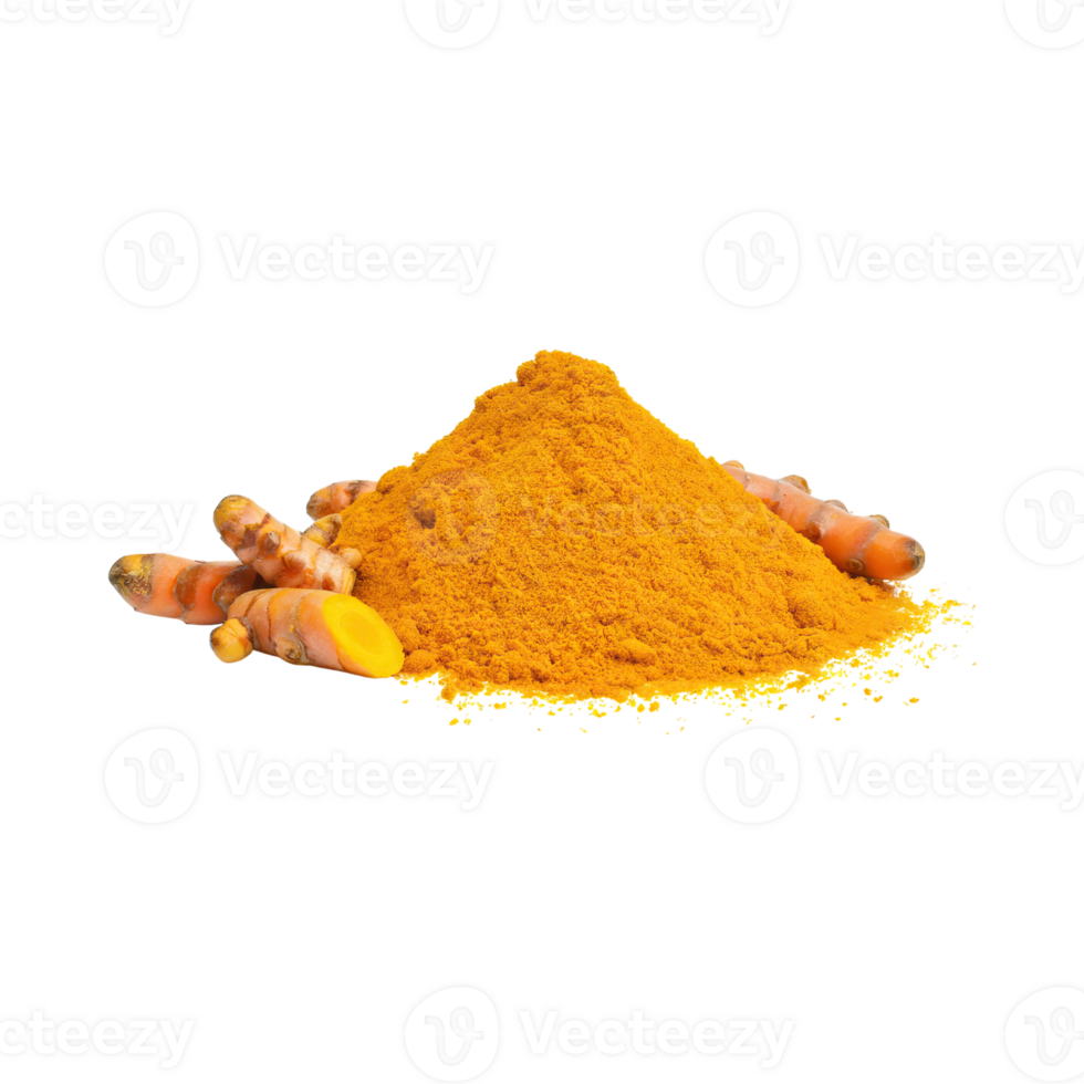 AI generated Floating Of Yellow And Orange Turmeric With Sliced, Isolated Transparent Background png