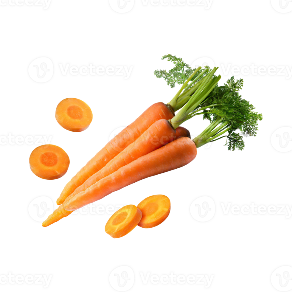 AI generated Floating Of A Fresh Carrot With Sliced Of Carrot, Isolated Transparent Background png