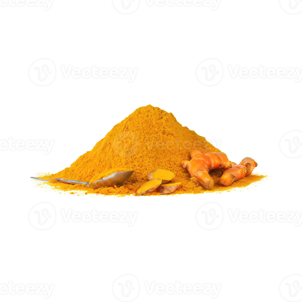 AI generated Floating Of Yellow And Orange Turmeric With Sliced, Isolated Transparent Background png