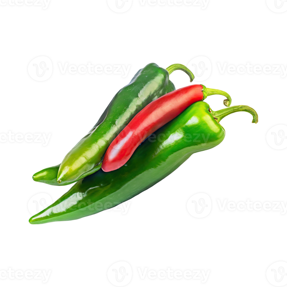 AI generated Floating Of Green And Red Jalapeno, Without Shadow, Isolated Transparent Background png