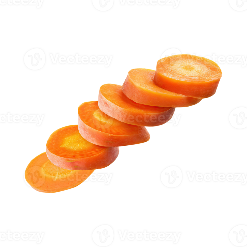 AI generated Floating Of A Fresh Carrot With Sliced Of Carrot, Isolated Transparent Background png