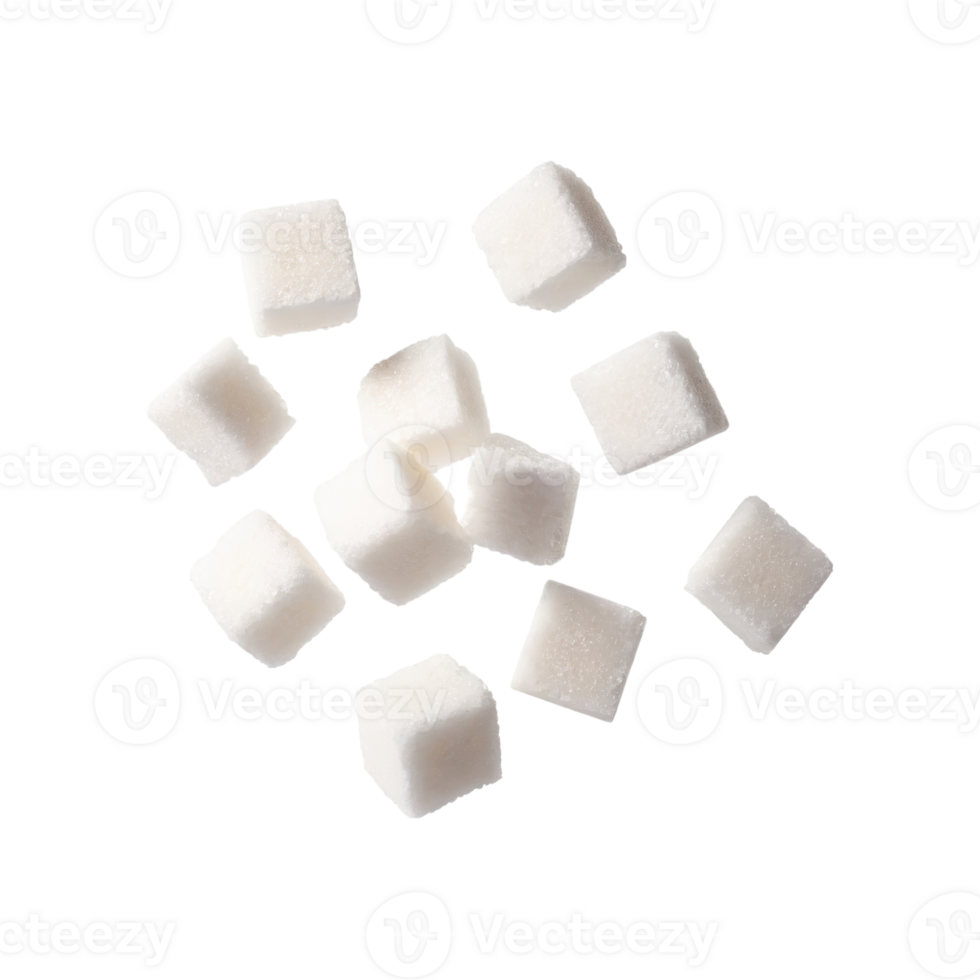 AI generated Floating Of White Sugar Cubes, Without Shadow, Isolated Transparent Background png