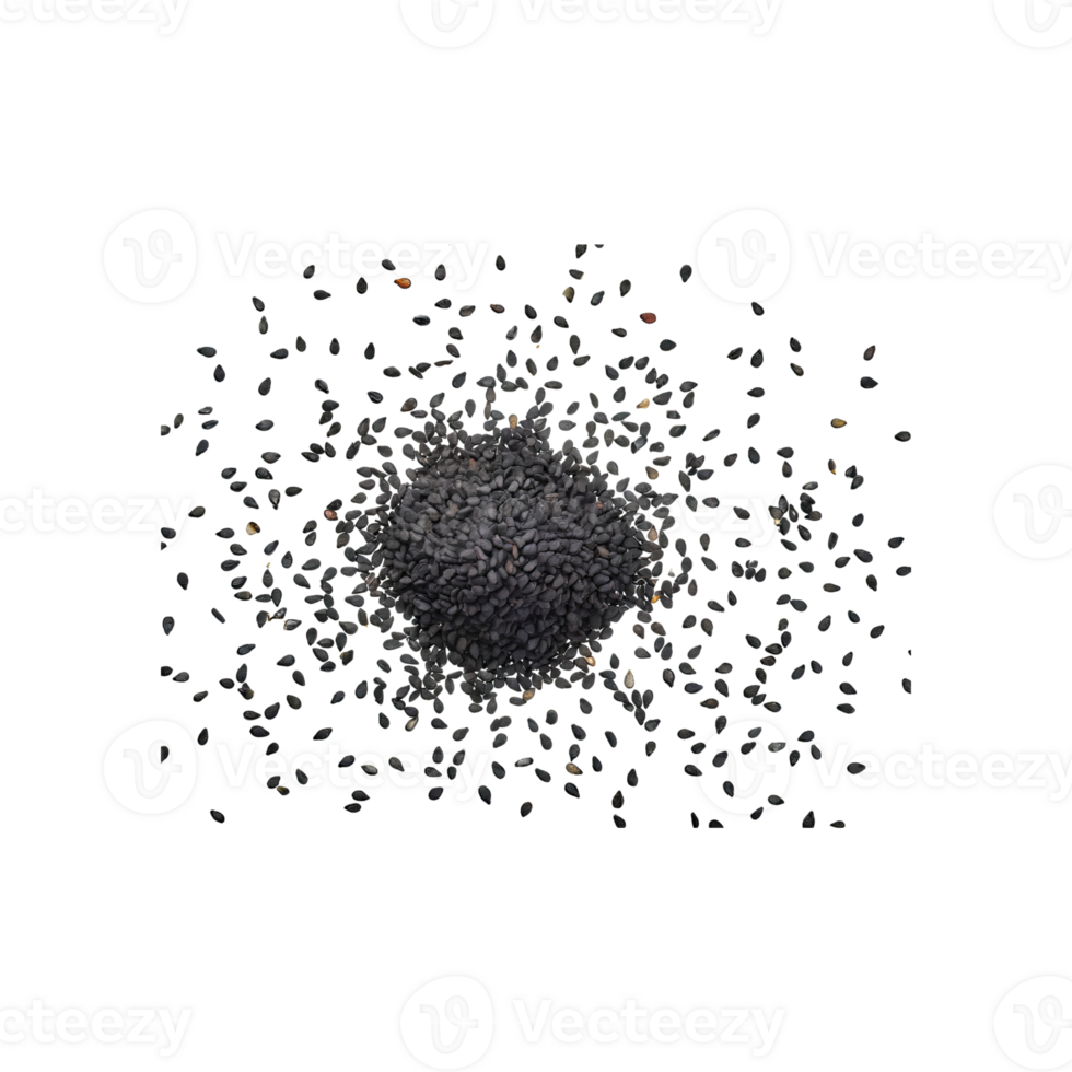 AI generated Floating Of Black Sesame Seeds, Without Shadow, Isolated Transparent Background png