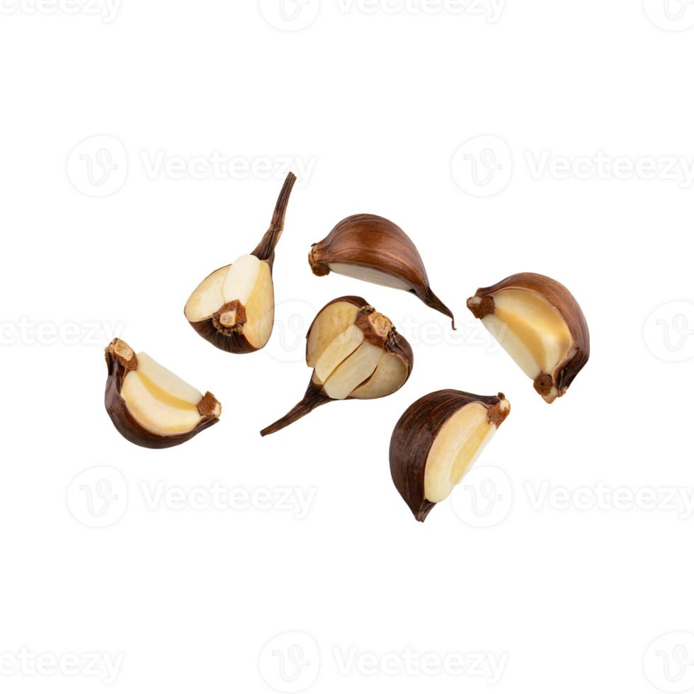 AI generated Slices Of Brown Clove Of Garlic, Without Shadow,  Isolated Transparent Background png