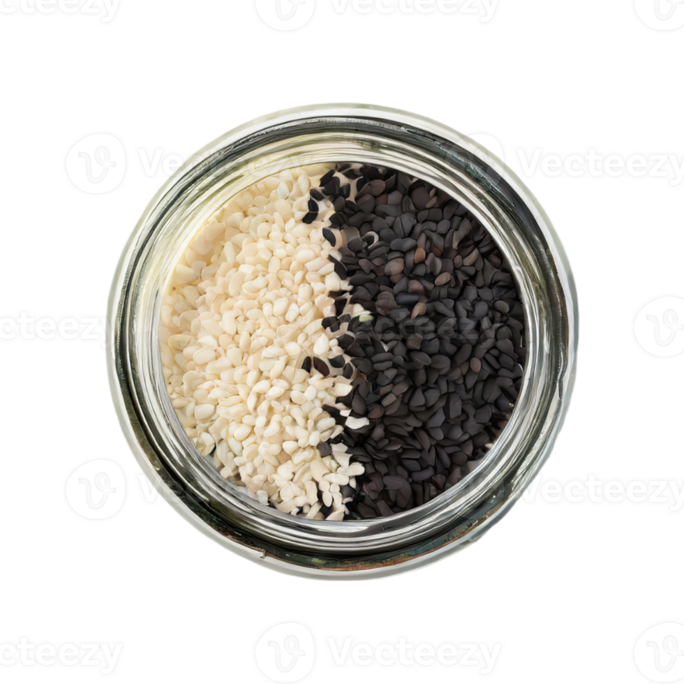 AI generated Jar Of White And Black Sesame Seeds, Isolated Transparent