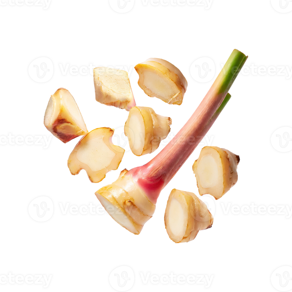 AI generated Floating Of A Slices Galangal, Without Shadow, Isolated Transparent Background png