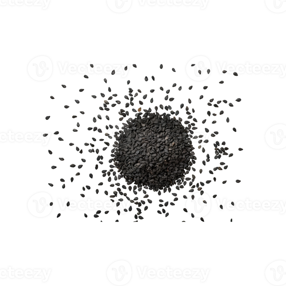AI generated Floating Of Black Sesame Seeds, Without Shadow, Isolated Transparent Background png