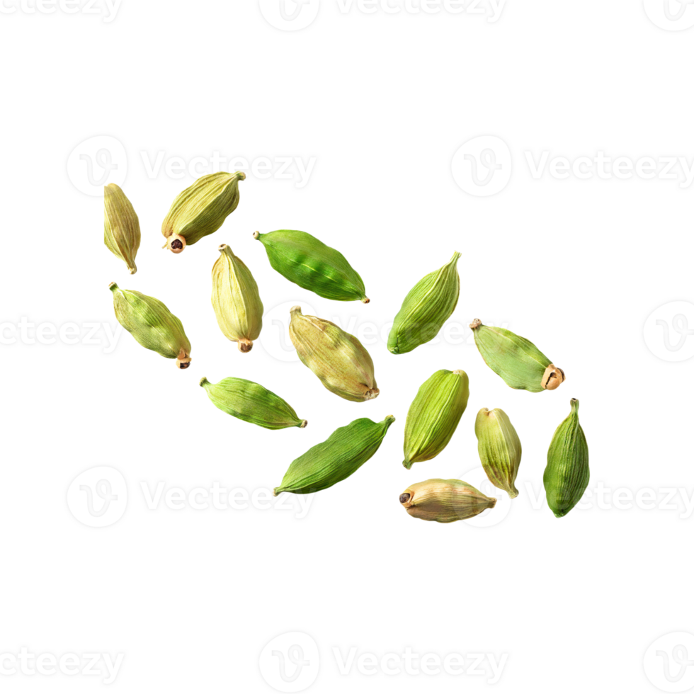 AI generated Floating Of Green Cardamom, Isolated Transparent Background png