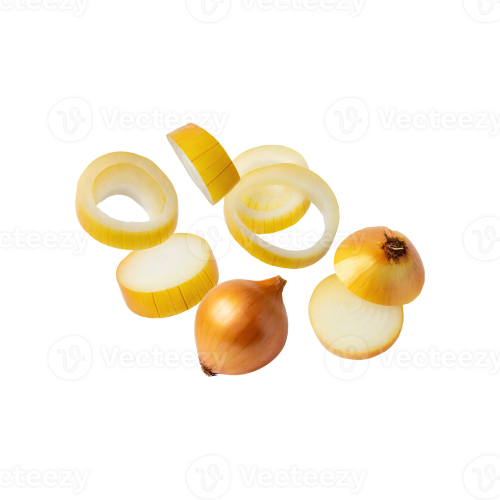 AI generated Floating Slices Of Leek, Without Shadow, Isolated Transparent Background png