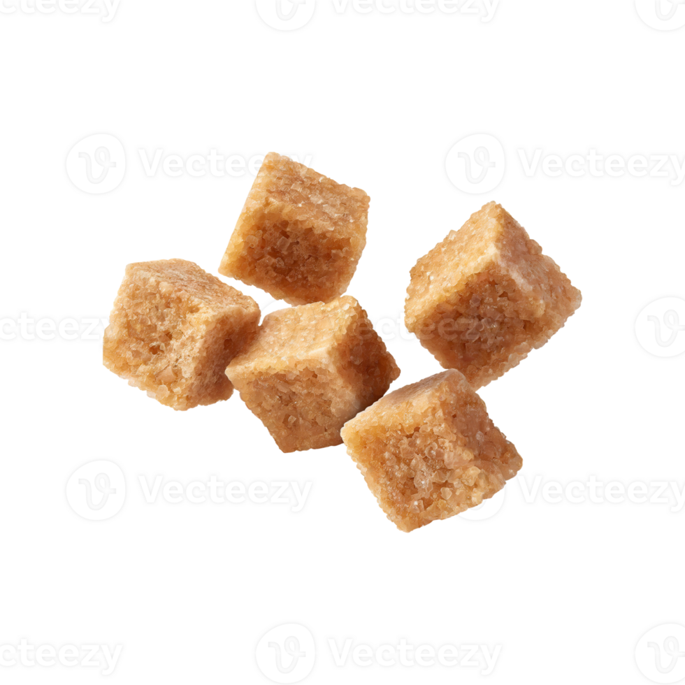 AI generated Floating Of A Brown Sugar Cubes, Without Shadow, Isolated Transparent Background png