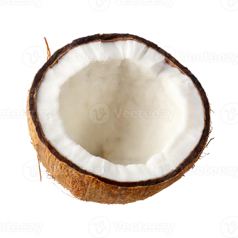 AI generated Floating Of Opened Coconut, Without Shadow, Isolated Transparent Background png