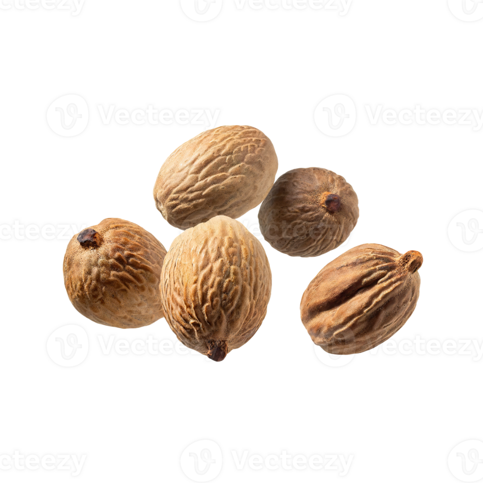 AI generated Floating Of Bunches Nutmeg, Without Shadow, Isolated Transparent Background png