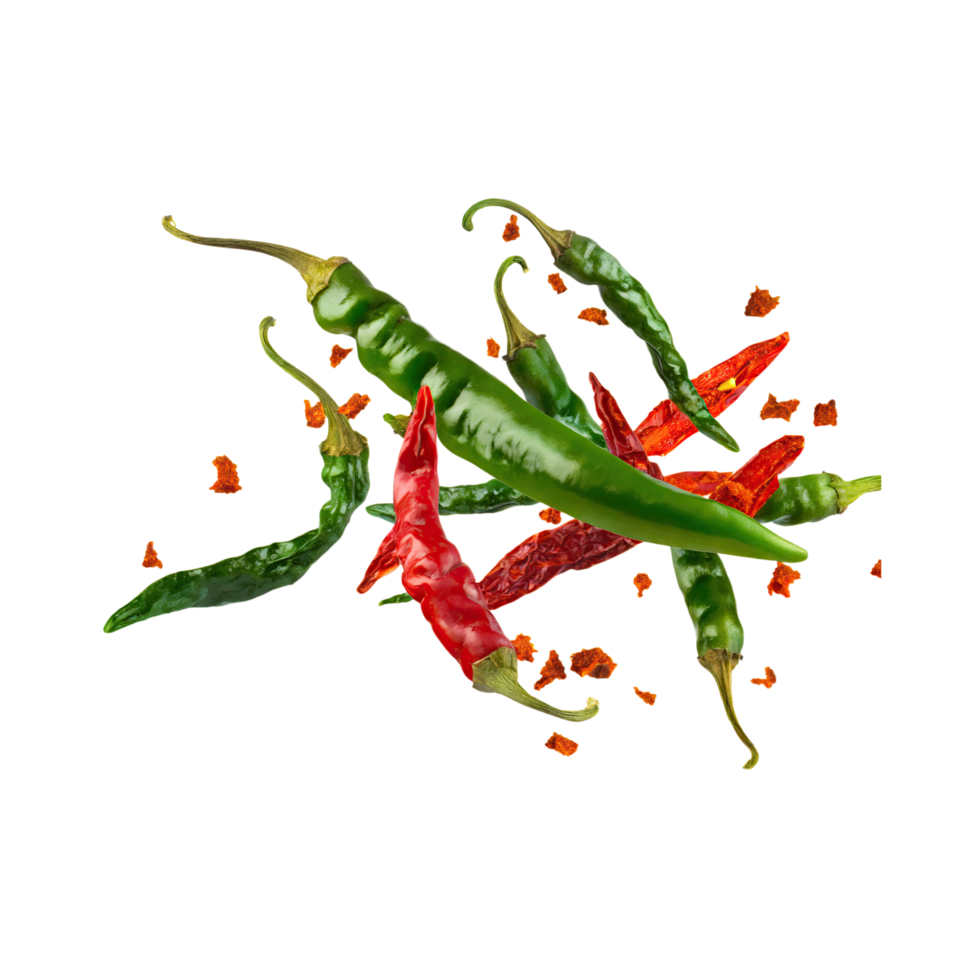 AI generated Green And Red Dried Cayenne, Without Shadow, Isolated Transparent Background png