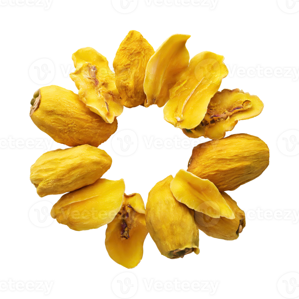 AI generated Floating Of Dried Yellow Mangoesteen, Without Shadow, Isolated Transparent Background png