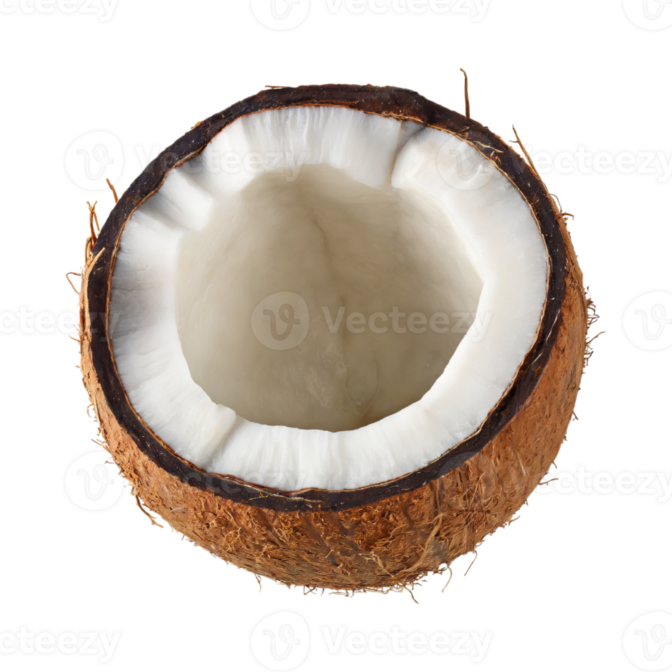 AI generated Floating Of Opened Coconut, Without Shadow, Isolated Transparent Background png