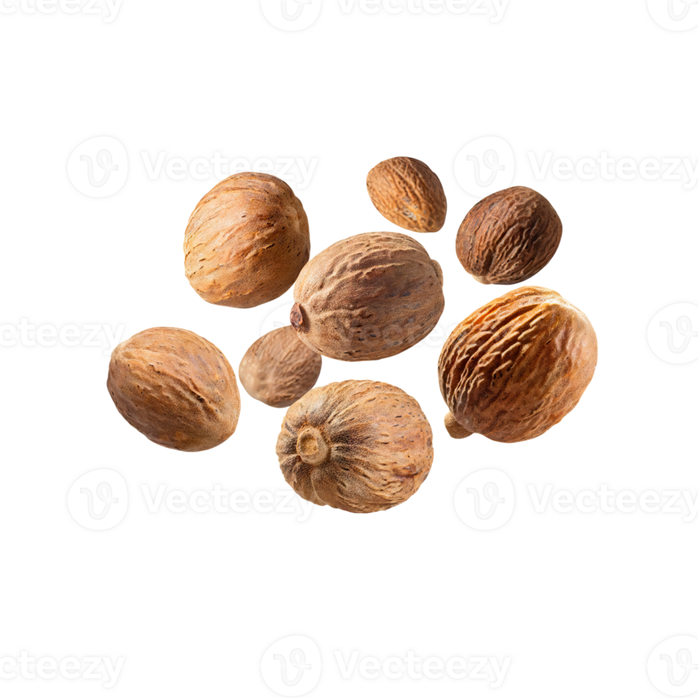 AI generated Floating Of Bunches Nutmeg, Without Shadow, Isolated Transparent Background png