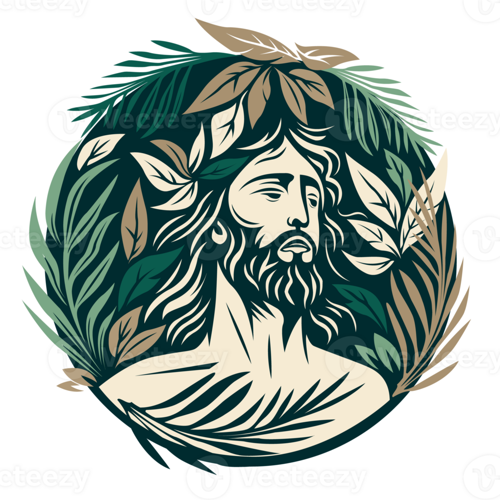 Palm Sunday Wreath with leaves and Jesus Christ PNG