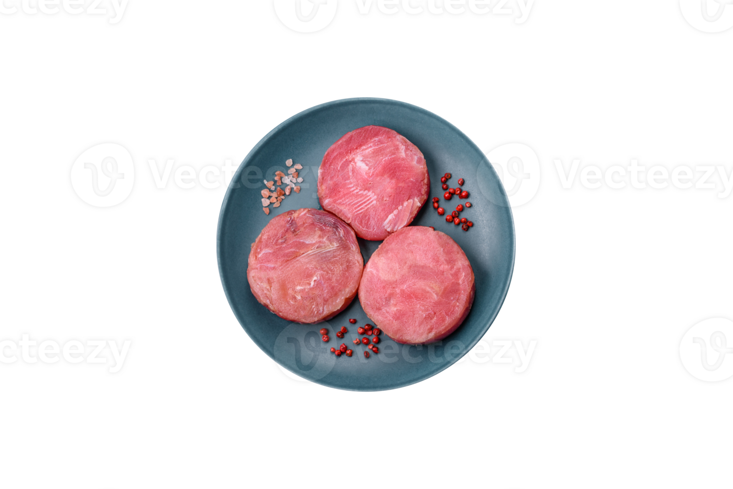 Round shape steaks of raw juicy tuna with salt and spices png