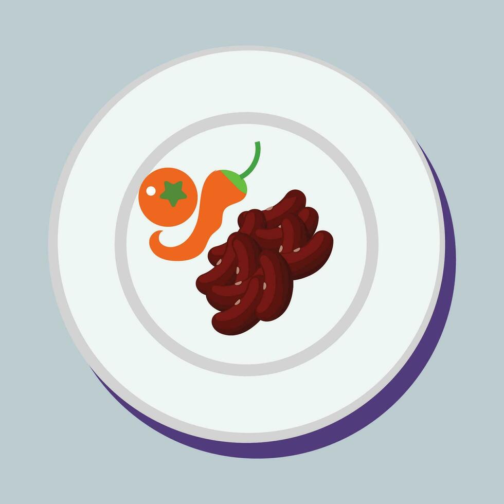Keep a diet illustration - plate, cutlery and vegtables chilli tomato beans vector